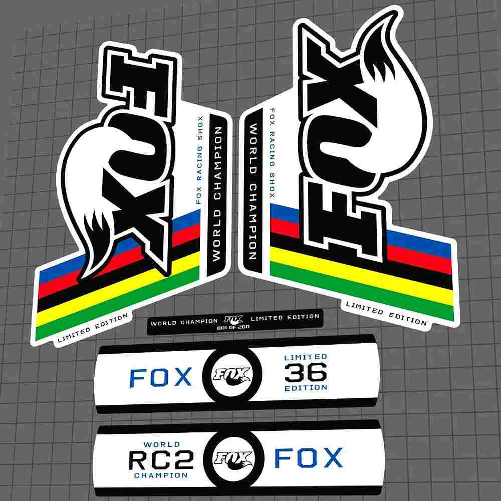 FOX(フォックス)RACING SHOX(レーシングショックス)36 RC2 WORLD CHAMPIONSHIP LIMITED EDITION(ワールドチャンピオンシップ限定モデル)フロントサスペンションフォークステッカーセット(マルチカラー/2008)