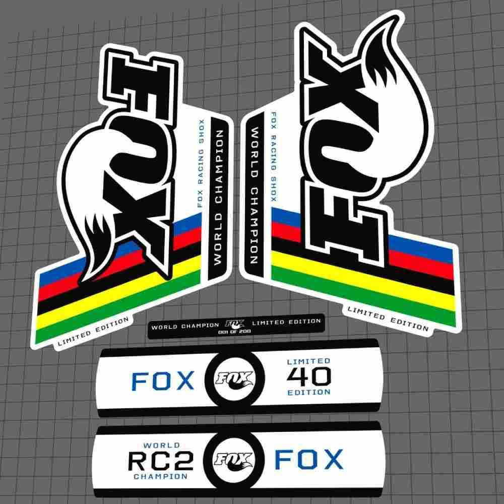 FOX(フォックス)RACING SHOX(レーシングショックス)40 RC2 WORLD CHAMPIONSHIP LIMITED EDITION(ワールドチャンピオンシップ限定モデル)フロントサスペンションフォークステッカーセット(マルチカラー/2008)